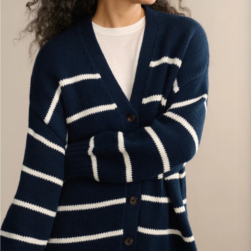 Jenni Kayne Navy Blue and White Striped Women's Cardigan